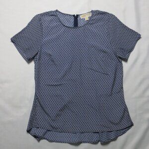 4/$14 MICHAEL KORS womens BLUE white TOP shirt BLOUSE career SHORT SLEEVE SIZE M